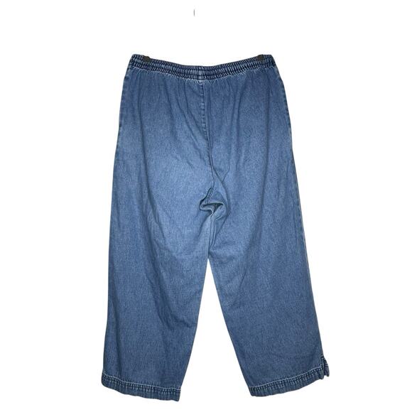 Basic Editions Pull On Drawstring Embroidered Crop Floral Large Blue Jeans - Picture 2 of 6